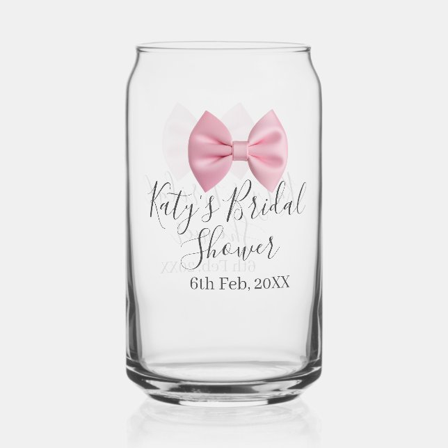 Pink bow bridal shower name date pastel stylish te dosenglas (Vorderseite)