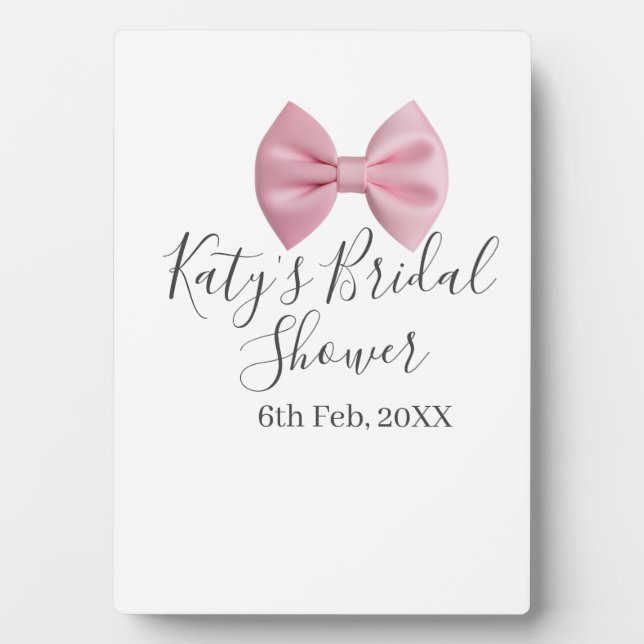 Pink bow bridal shower name date pastel stylish te fotoplatte (Vorderseite)