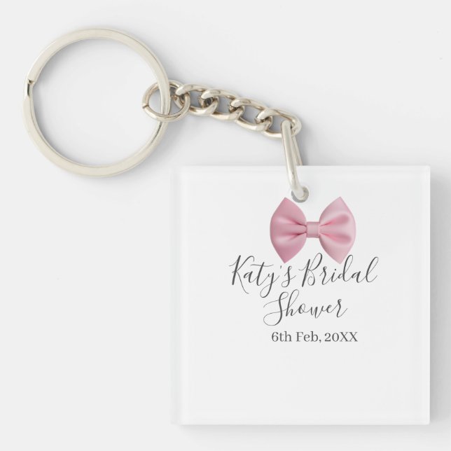 Pink bow bridal shower name date pastel stylish te schlüsselanhänger (Vorderseite)