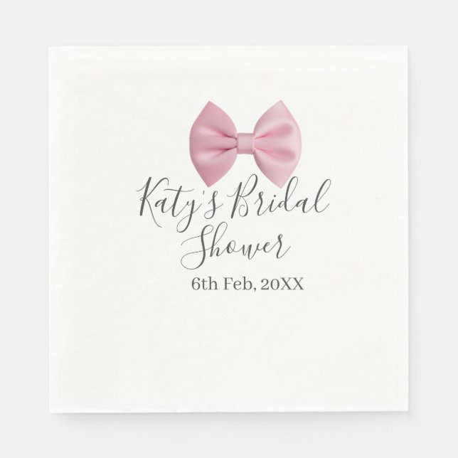 Pink bow bridal shower name date pastel stylish te serviette (Vorderseite)