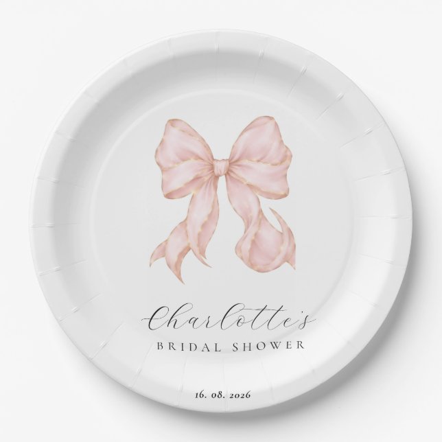  Pink Bow Bridal Shower  Pappteller (Vorderseite)