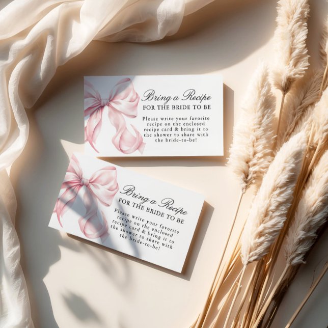 Pink Bow Bridal Shower Recipe Request Begleitkarte (Von Creator hochgeladen)