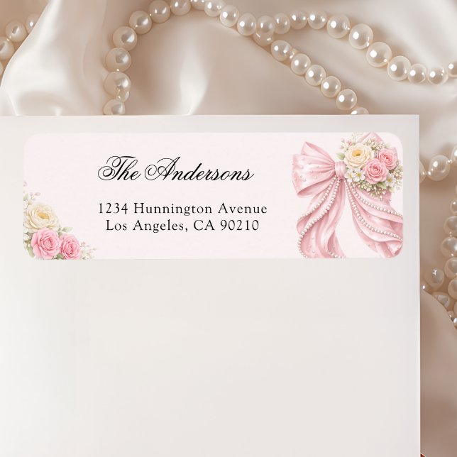 Pink Bow Bridal Shower Return Address Label (Von Creator hochgeladen)