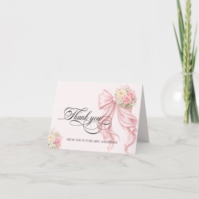 Pink Bow Bridal Shower Thank You Card Dankeskarte (Vorderseite)
