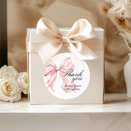 Pink Bow Bridal Shower Thank You, Favor Tags Runder Aufkleber