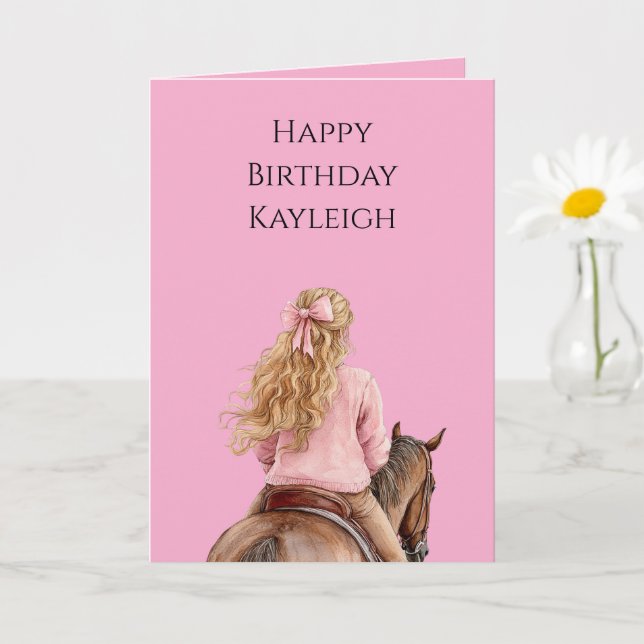 Pink Bow Brown Horse Girl Birthday Karte (Kleine Pflanze)
