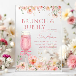 Pink Bow Brunch und Bubbly Champagne Brautparty Acryleinladungen