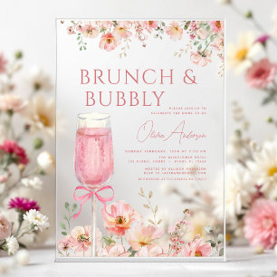 Pink Bow Brunch und Bubbly Champagne Brautparty Acryleinladungen