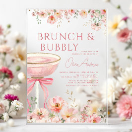 Pink Bow Brunch und Bubbly Champagne Brautparty Acryleinladungen