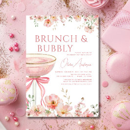 Pink Bow Brunch und Bubbly Champagne Brautparty Einladung