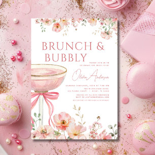 Pink Bow Brunch und Bubbly Champagne Brautparty Einladung