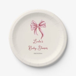 Pink Bow Calligraphy Girl Baby Shower Pappteller