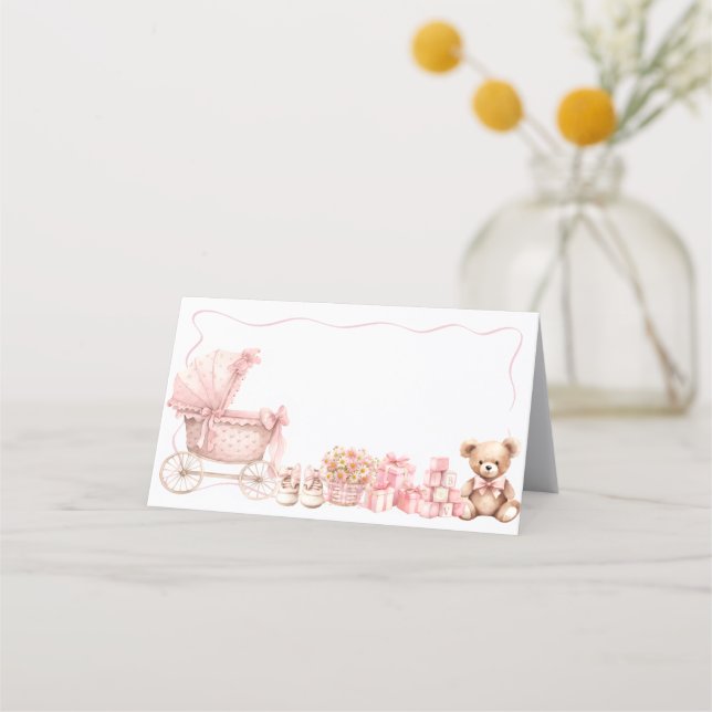 Pink Bow Carriage Baby Shower Appointment Card Terminkarte (Vorderseite)