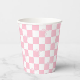 Pink Bow Checkered Girly Baby Dusche Pappbecher