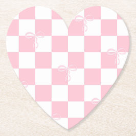 Pink Bow Checkered Girly Heart Shaped Untersetzer
