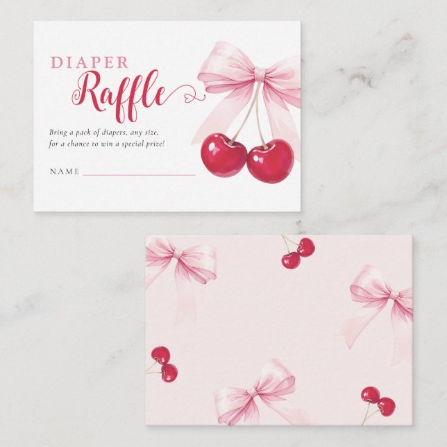 Pink Bow Cherries Diaper Raffle Card Begleitkarte (Vorne/Hinten)
