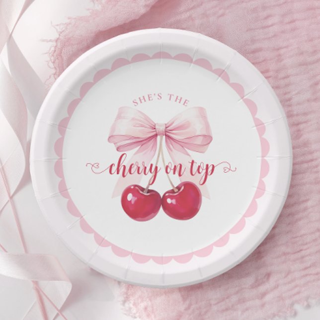 Pink Bow Cherry Baby Shower Paper Plates Pappteller (Von Creator hochgeladen)