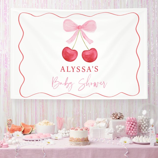 Pink Bow Cherry Girl Babydusche Banner (Party)