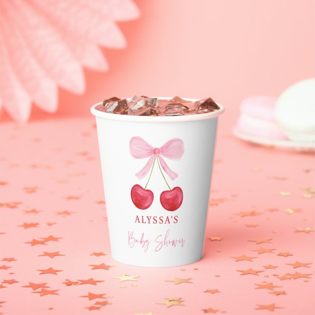 Pink Bow Cherry Girl Babydusche Pappbecher (Insitu)