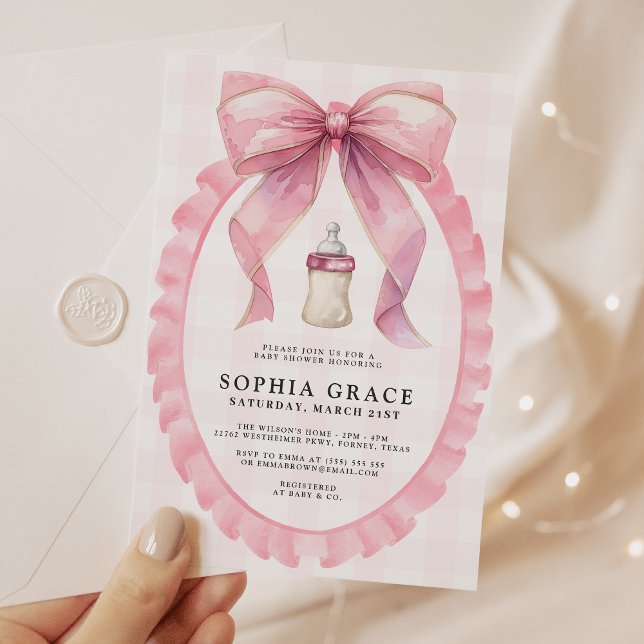 Pink Bow Chic Coquette Girl Babydusche Einladung (Von Creator hochgeladen)