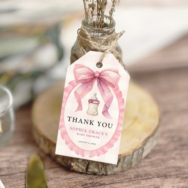 Pink Bow Chic Coquette Girl Babydusche Geschenkanhänger (Von Creator hochgeladen)