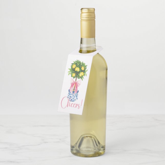 Pink Bow Chinoiserie Lemon Topiary Tree Flaschenanhänger (Angewinkelt)