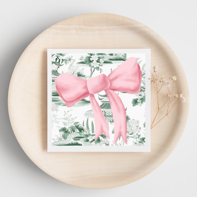 Pink Bow Chinoiserie Preppy Napkin Serviette (Von Creator hochgeladen)
