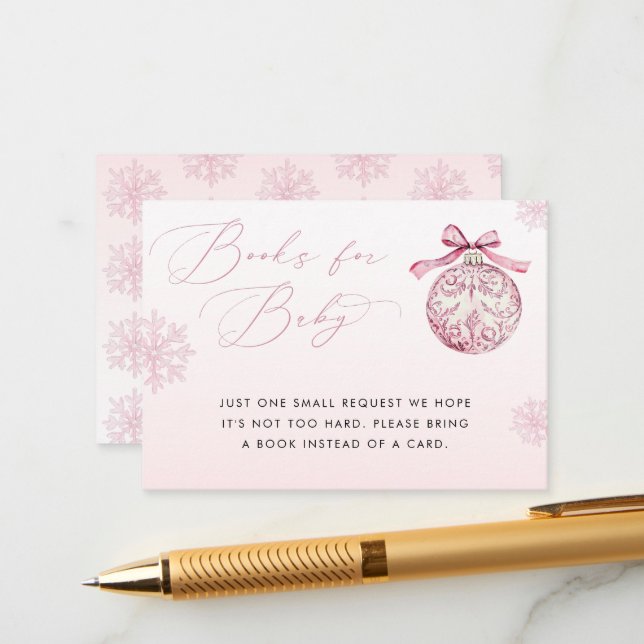 Pink Bow Christmas Ball Winter Girl Books for Baby Begleitkarte (Vorderseite/Rückseite Beispiel)