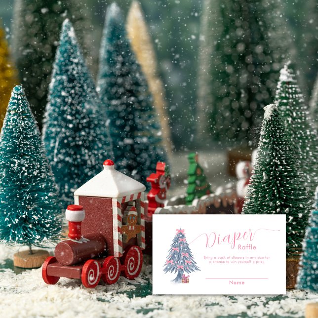 Pink Bow Christmas Tree Diaper Raffle Baby Shower  Begleitkarte (Pink Bow Christmas Tree Diaper Raffle Baby Shower Enclosure Card)
