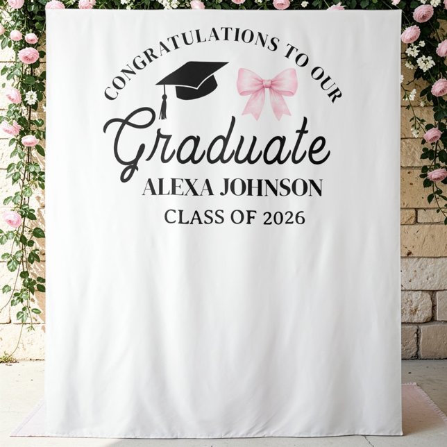Pink Bow Class Of 2026 Graduation Backdrop Wandteppich (Von Creator hochgeladen)