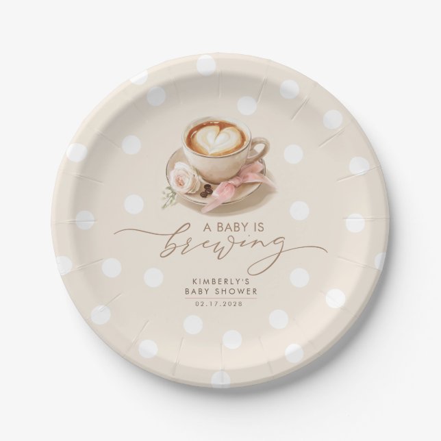 Pink Bow Coffee Baby Is Brewing Girl Baby Shower Pappteller (Vorderseite)