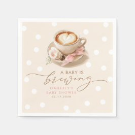 Pink Bow Coffee Baby Is Brewing Girl Baby Shower Serviette