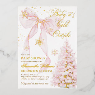 Pink Bow Cold Outside Baby Girl Dusche Folieneinladung