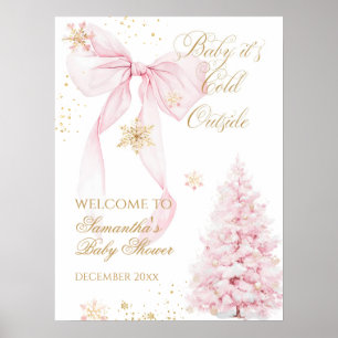 Pink Bow Cold Outside Baby Girl Dusche Poster