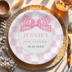 Pink Bow Coquette 1. Geburtstag Party Pappteller