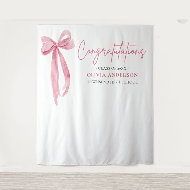 Pink Bow Coquette Abschluss Gratulationsbanner Wandteppich (Vorderseite)