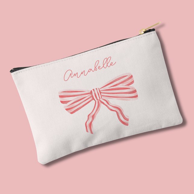 Pink Bow Coquette ästhetisch mit Namen Zubehörtasche (Coquette Pink bow pouch, personalize with your own name or choice of text.)