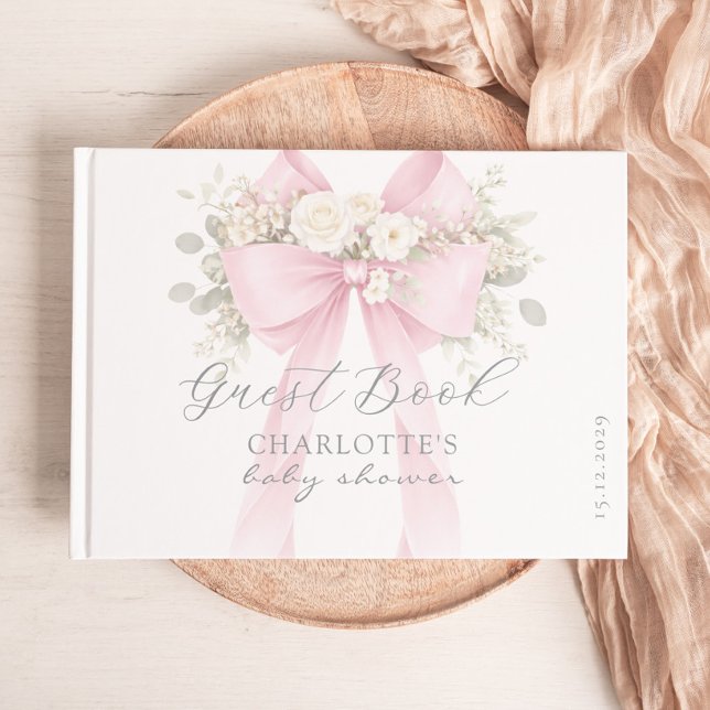 Pink Bow Coquette Baby Girl Shower Gästebuch (Von Creator hochgeladen)