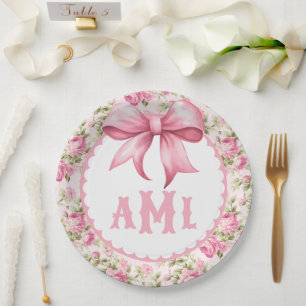 Pink Bow Coquette Baby Shoogramm Pappteller