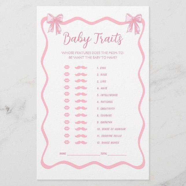 Pink Bow Coquette Baby Shower Baby Tracks Spiel (Vorderseite)
