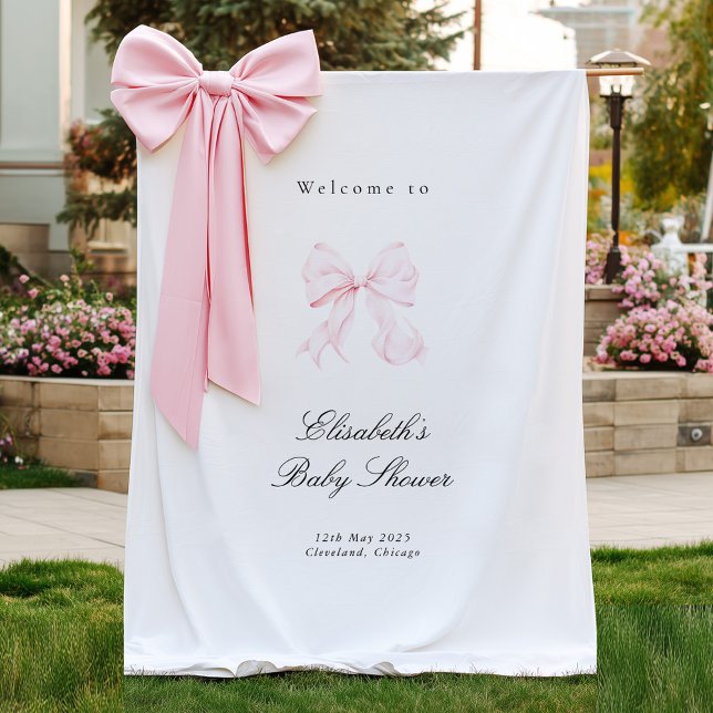 Pink Bow Coquette Baby Shower Backdrop Wandteppich (Von Creator hochgeladen)