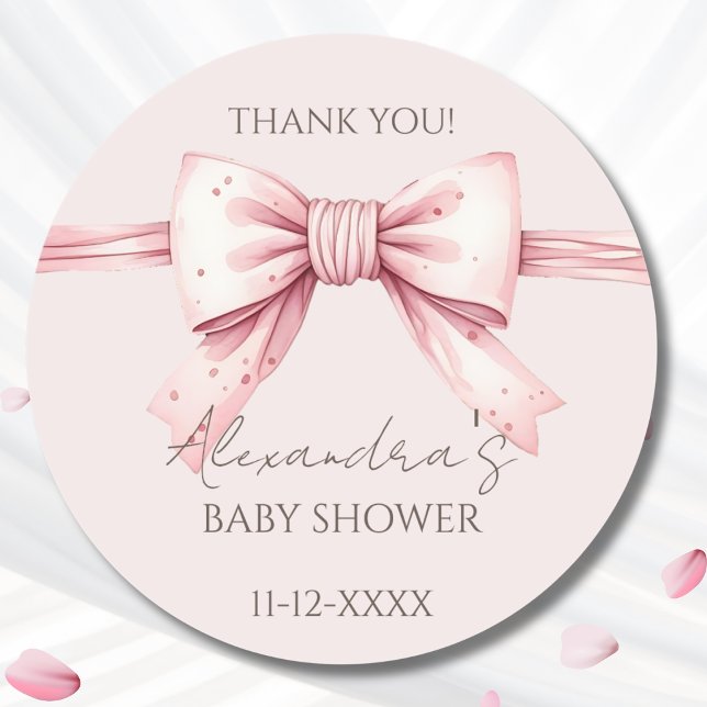 Pink Bow Coquette Babydusche Danke Runder Aufkleber (Von Creator hochgeladen)
