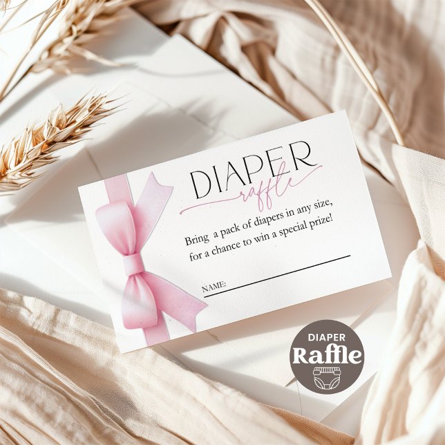 Pink Bow Coquette Babydusche Windeln Raffel Ticket Begleitkarte (Von Creator hochgeladen)