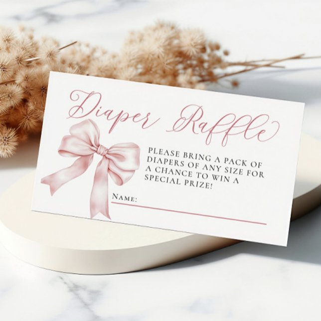 Pink Bow Coquette Babydusche Windelwanne Windelwan Begleitkarte (Pink Bow Coquette Baby Shower Diaper Raffle Enclosure Card)
