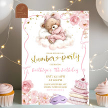  Pink Bow Coquette Bear Slumber Party Birthday