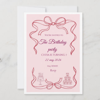 Pink Bow Coquette Birthday Party Invitation Einladung