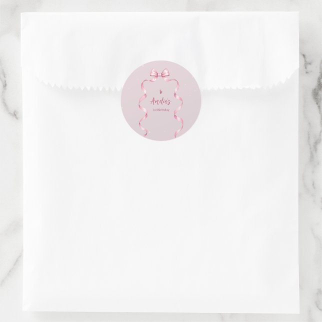 Pink Bow Coquette Birthday  Runder Aufkleber (Tasche)