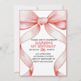 Pink Bow Coquette Bow Birthday Invitation, 13th Bi Einladung