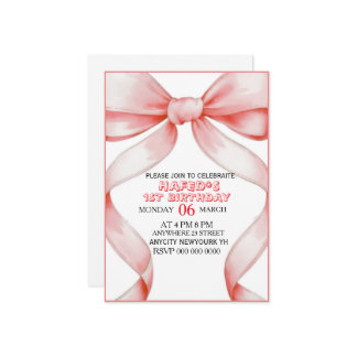 Pink Bow Coquette Bow Birthday Invitation, 13th Bi Einladung