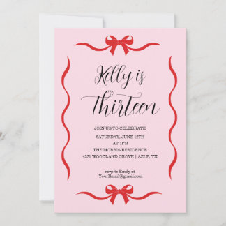Pink Bow Coquette Bow Birthday Invitation, 13th Einladung